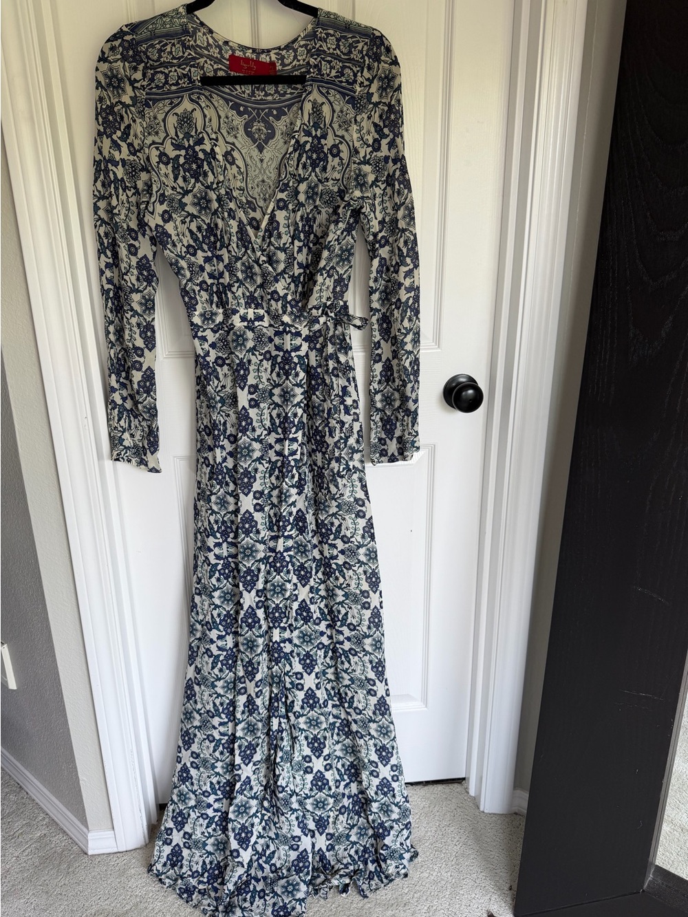 Tigerlily Blue & White Long Sleeve Wrap Maxi Dress